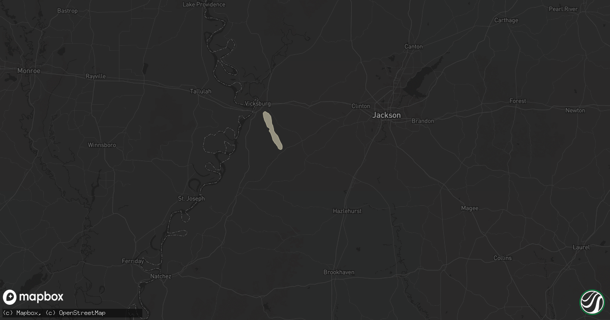 Hail map in Utica, MS on June 12, 2025