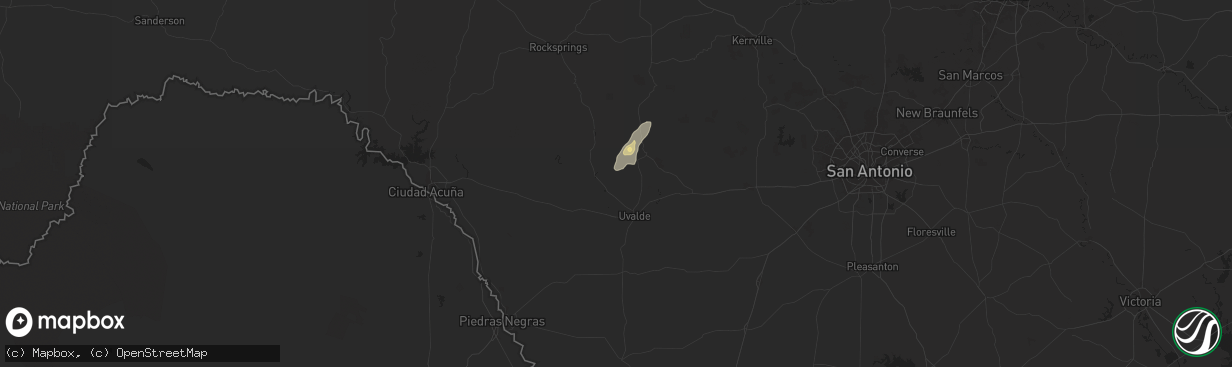 Hail map in Uvalde, TX on June 12, 2025