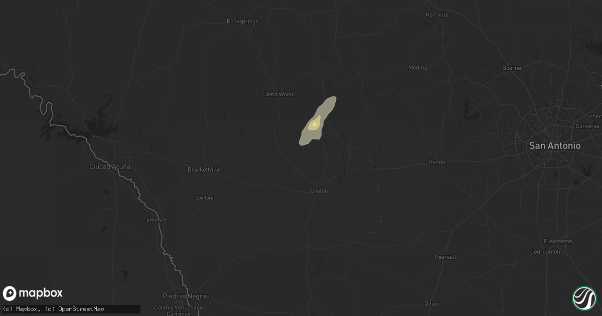 Hail map in Uvalde, TX on June 12, 2025