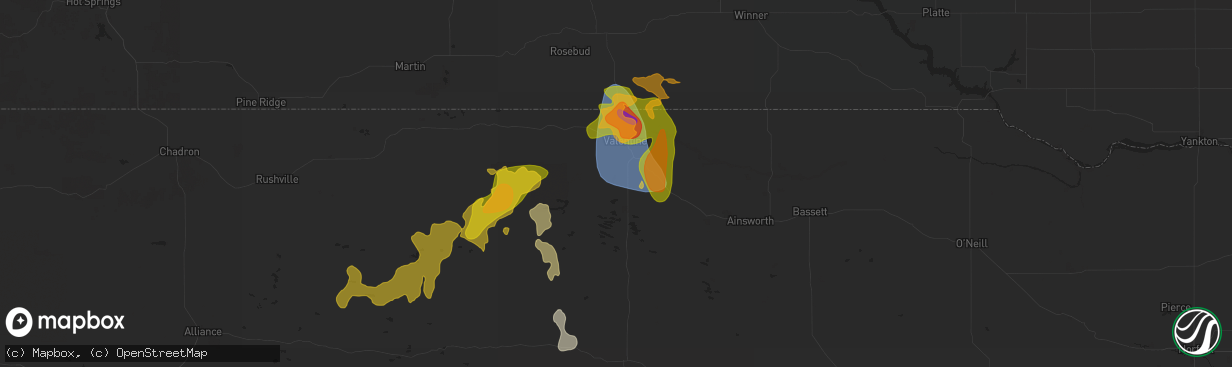 Hail map in Valentine, NE on June 12, 2025