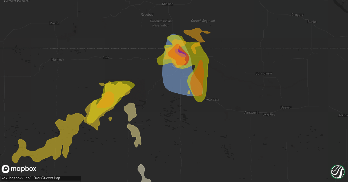 Hail map in Valentine, NE on June 12, 2025