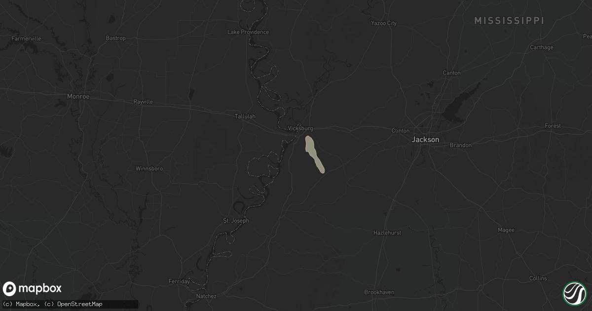 Hail map in Vicksburg, MS on June 12, 2025
