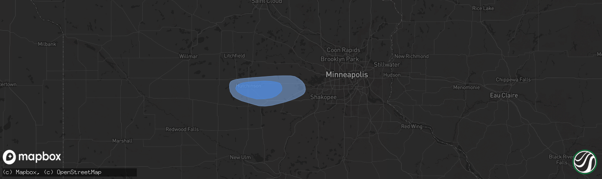 Hail map in Waconia, MN on June 12, 2025