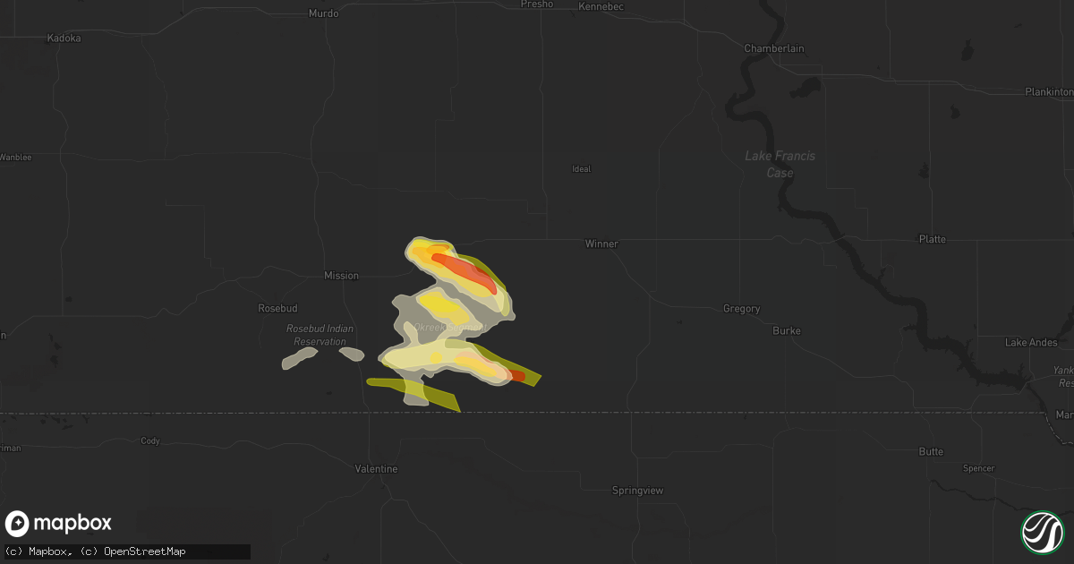 Hail map in Winner, SD on June 12, 2025