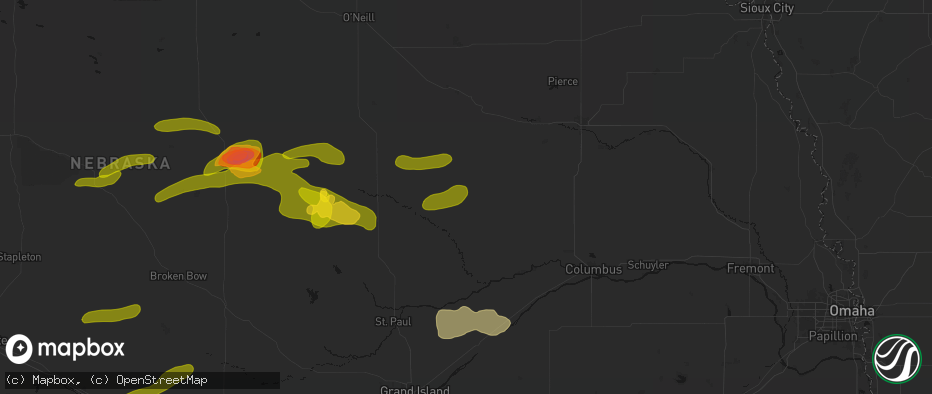 Hail map in Albion, NE on June 12, 2026