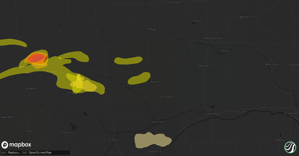 Hail map in Albion, NE on June 12, 2026
