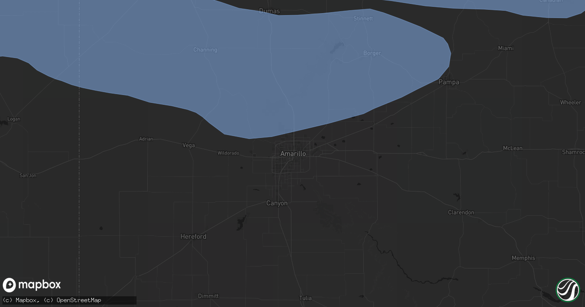 Hail map in Amarillo, TX on June 12, 2026