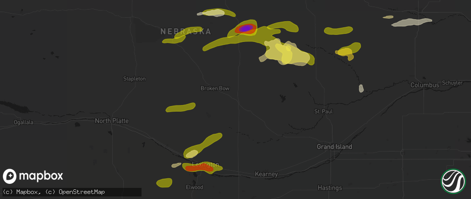 Hail map in Ansley, NE on June 12, 2026