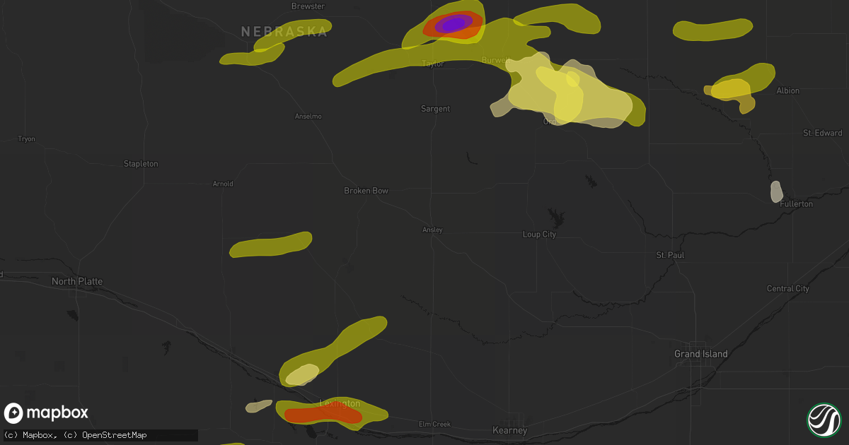 Hail map in Ansley, NE on June 12, 2026