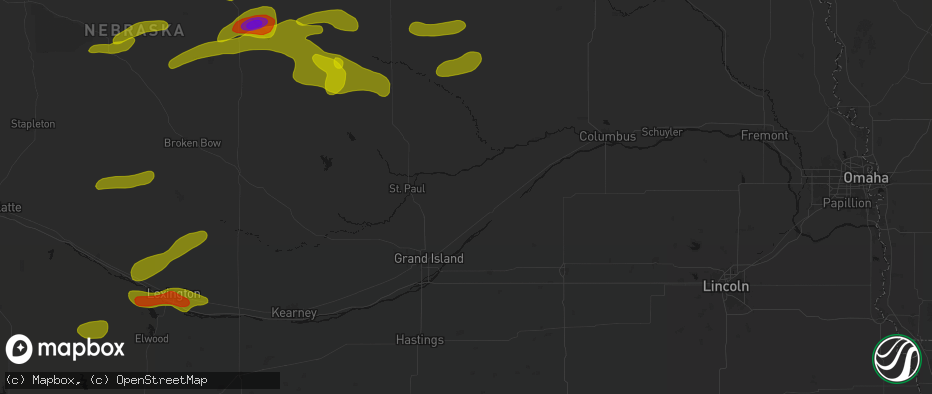 Hail map in Archer, NE on June 12, 2026