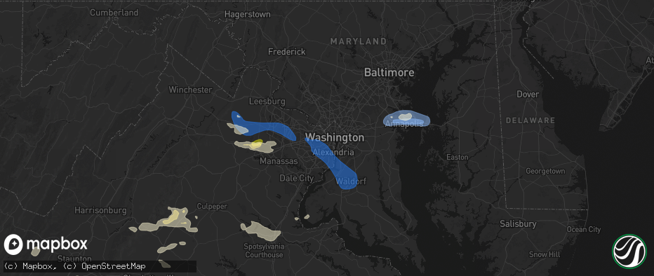 Hail map in Arlington, VA on June 12, 2026