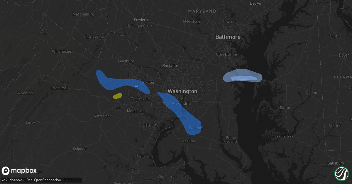 Hail map in Arlington, VA on June 12, 2026