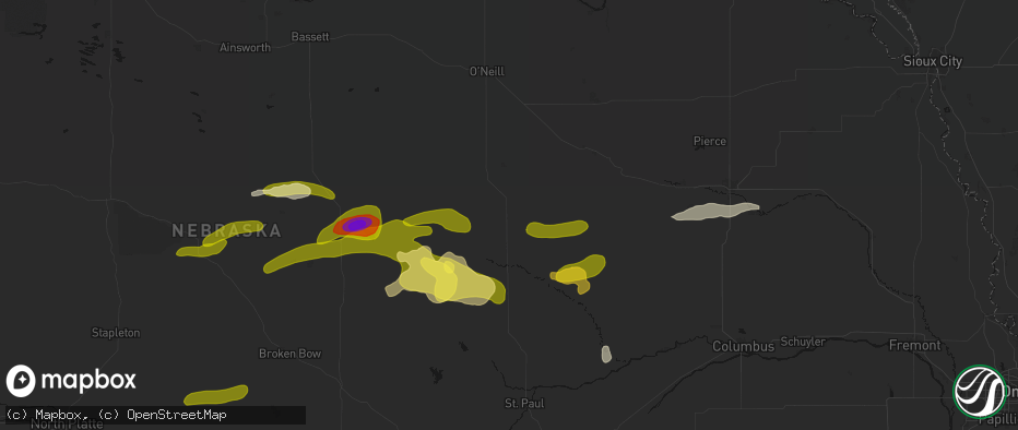 Hail map in Bartlett, NE on June 12, 2026