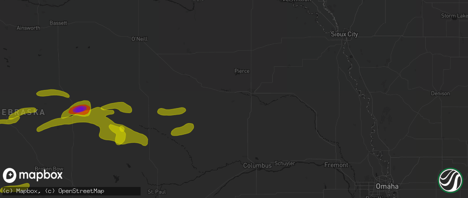 Hail map in Battle Creek, NE on June 12, 2026