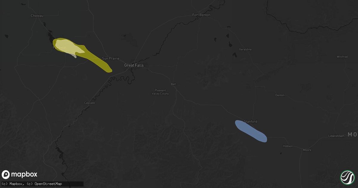 Hail map in Belt, MT on June 12, 2026