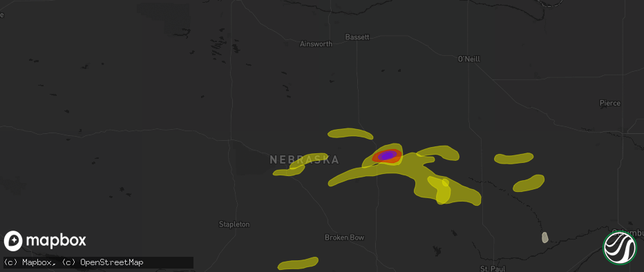 Hail map in Brewster, NE on June 12, 2026