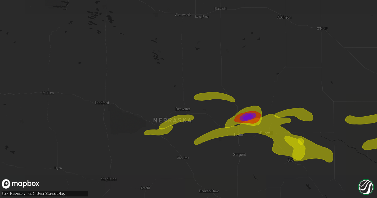 Hail map in Brewster, NE on June 12, 2026