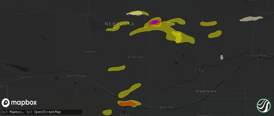 Hail map in Broken Bow, NE on June 12, 2026