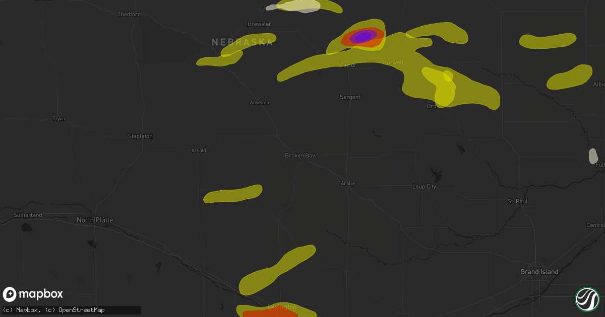 Hail map in Broken Bow, NE on June 12, 2026
