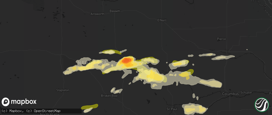 Hail map in Burwell, NE on June 12, 2026