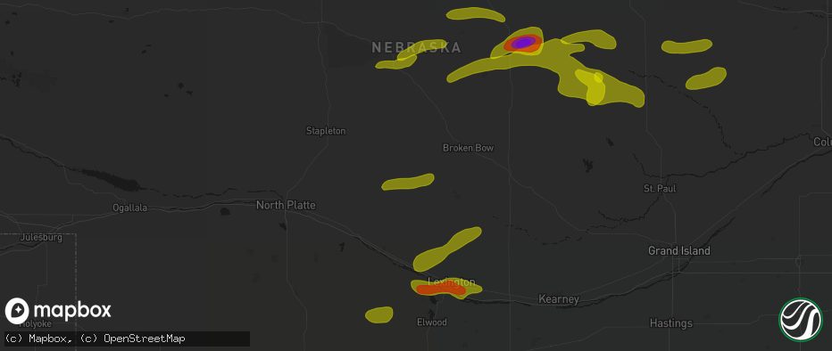 Hail map in Callaway, NE on June 12, 2026