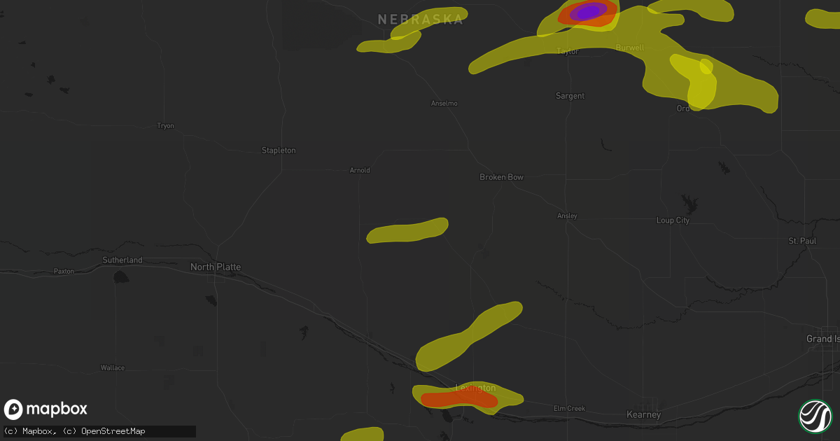 Hail map in Callaway, NE on June 12, 2026