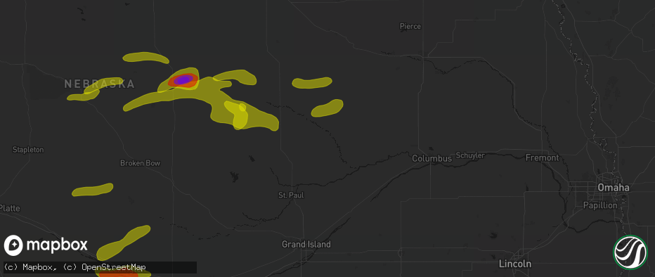 Hail map in Cedar Rapids, NE on June 12, 2026