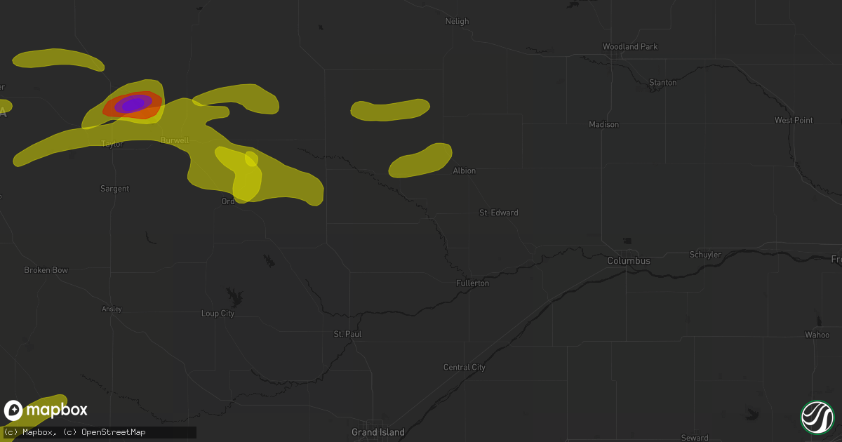 Hail map in Cedar Rapids, NE on June 12, 2026