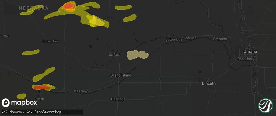 Hail map in Central City, NE on June 12, 2026