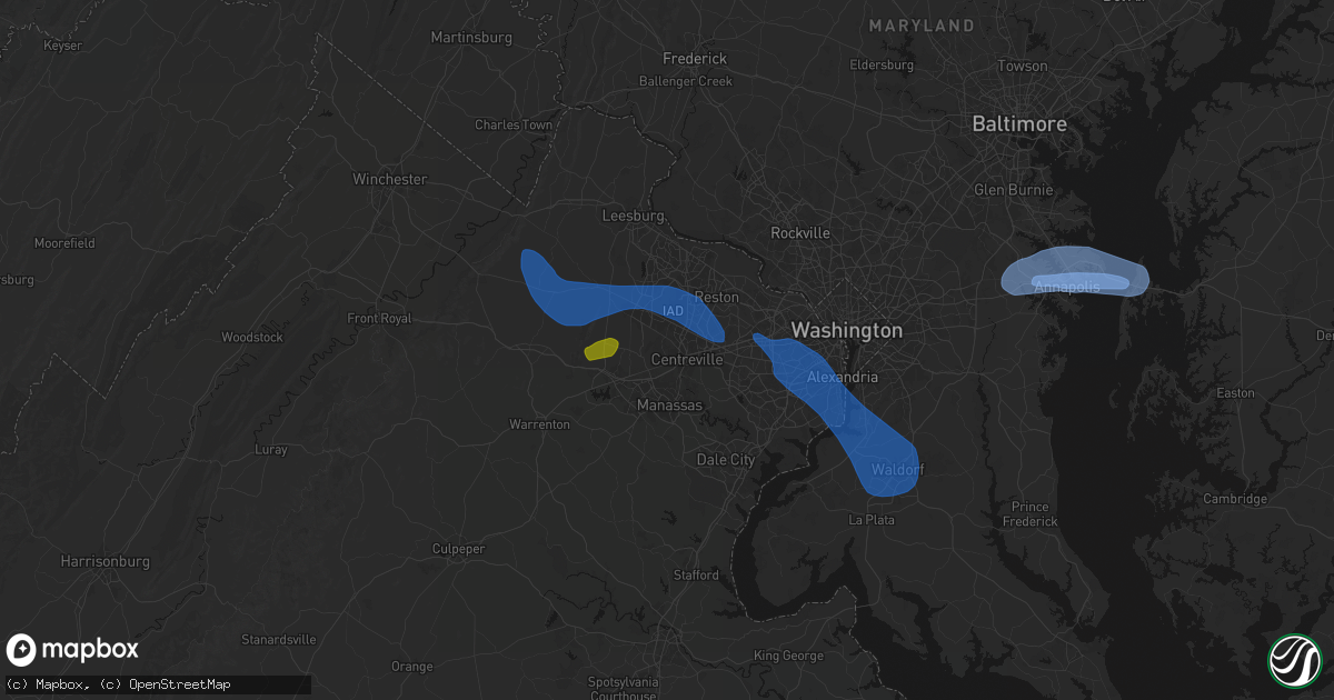 Hail map in Centreville, VA on June 12, 2026