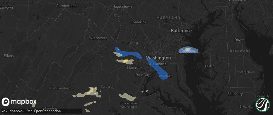 Hail map in Chantilly, VA on June 12, 2026