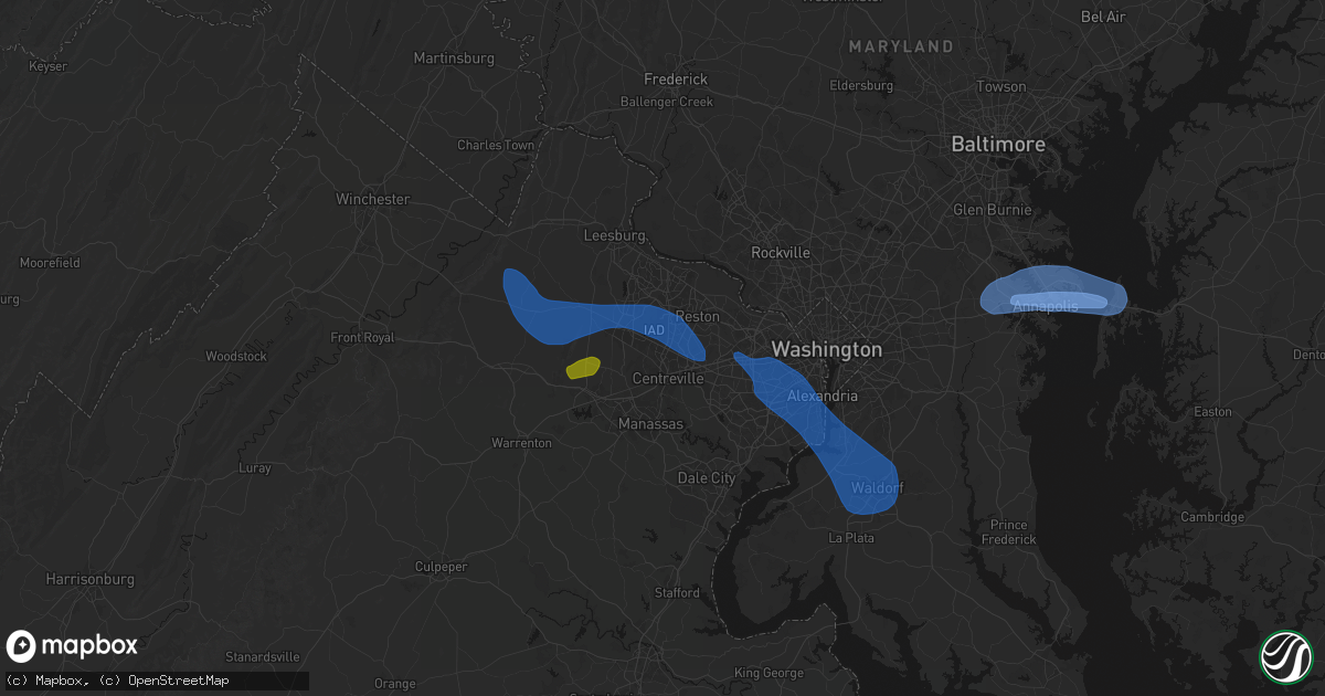 Hail map in Chantilly, VA on June 12, 2026