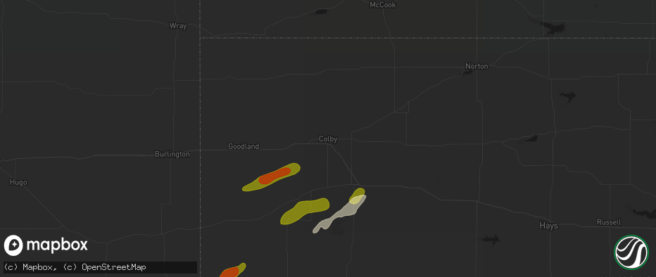 Hail map in Colby, KS on June 12, 2026