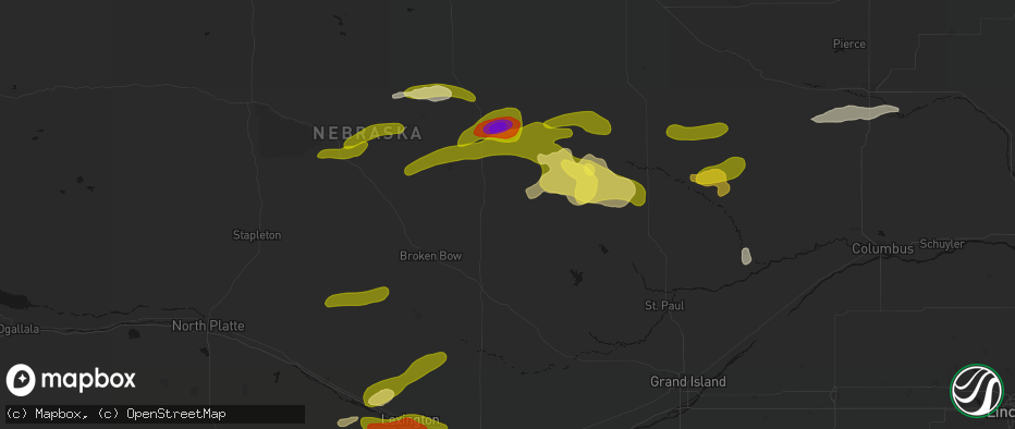 Hail map in Comstock, NE on June 12, 2026