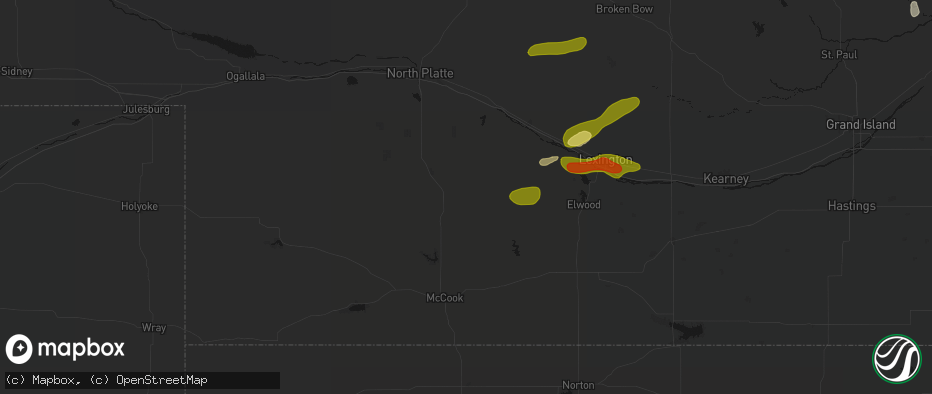 Hail map in Curtis, NE on June 12, 2026