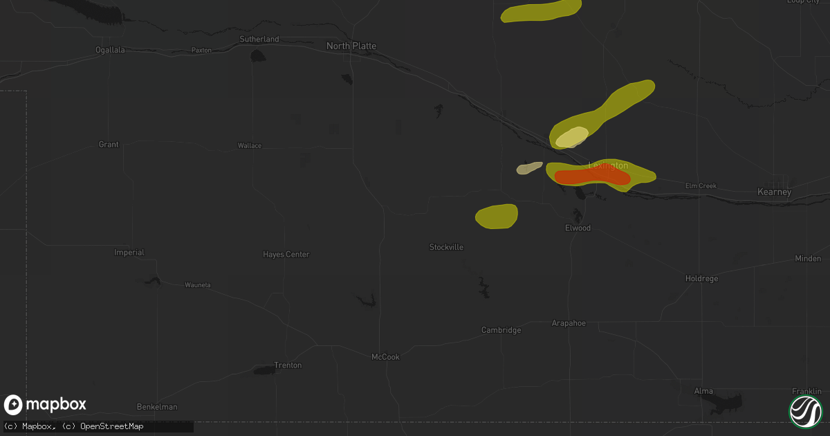 Hail map in Curtis, NE on June 12, 2026