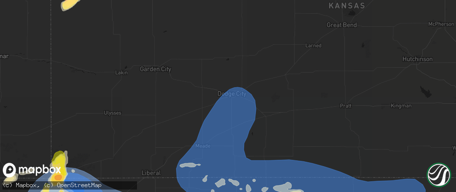 Hail map in Dodge City, KS on June 12, 2026