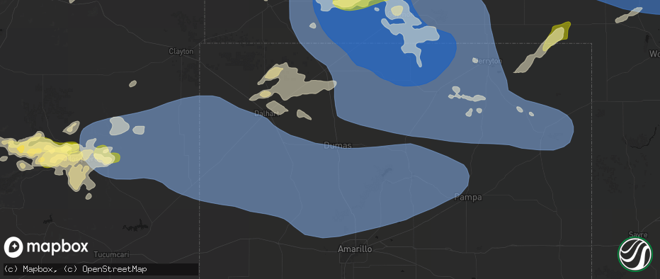 Hail map in Dumas, TX on June 12, 2026