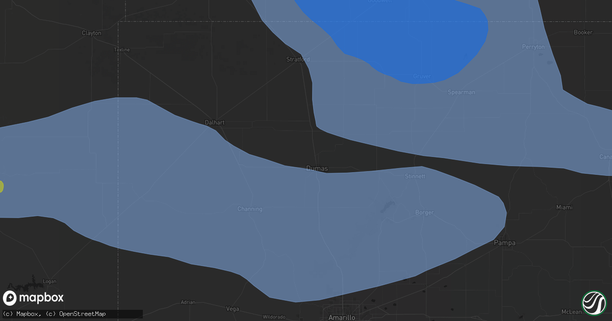 Hail map in Dumas, TX on June 12, 2026
