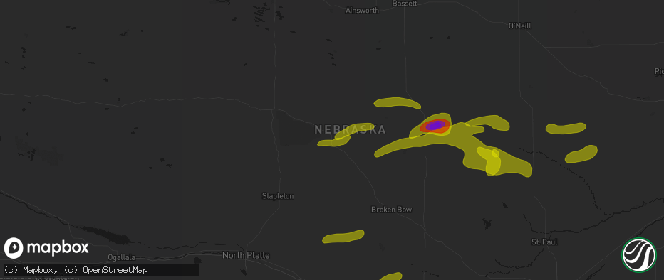 Hail map in Dunning, NE on June 12, 2026