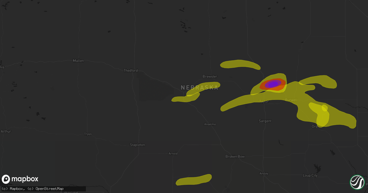 Hail map in Dunning, NE on June 12, 2026