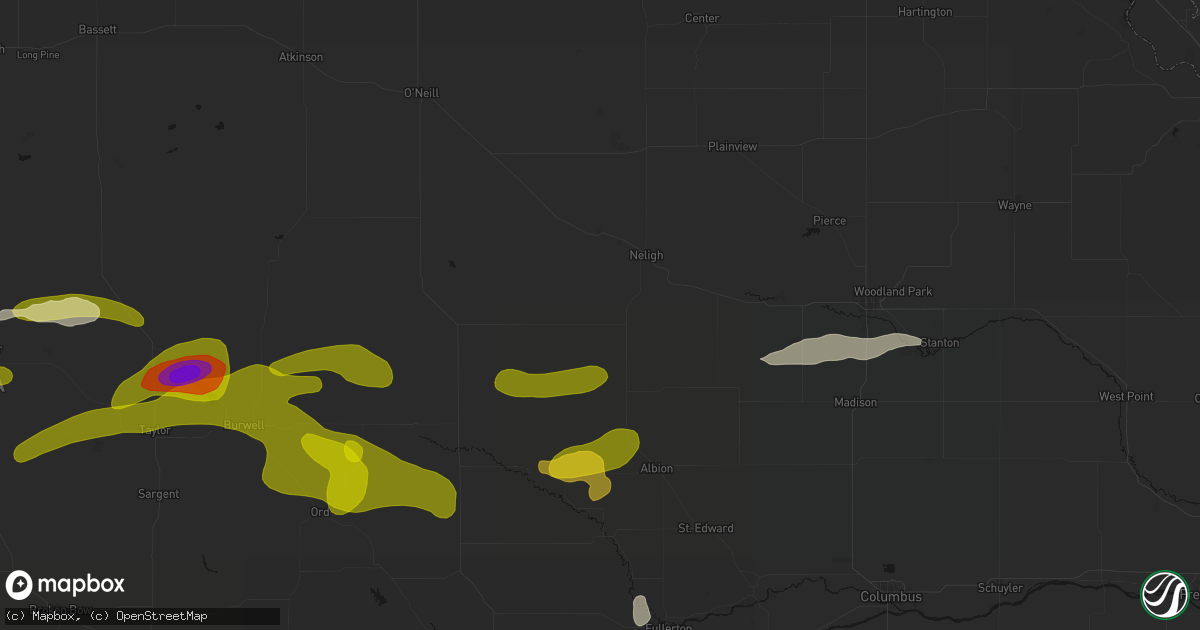 Hail map in Elgin, NE on June 12, 2026