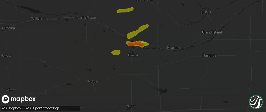 Hail map in Elwood, NE on June 12, 2026