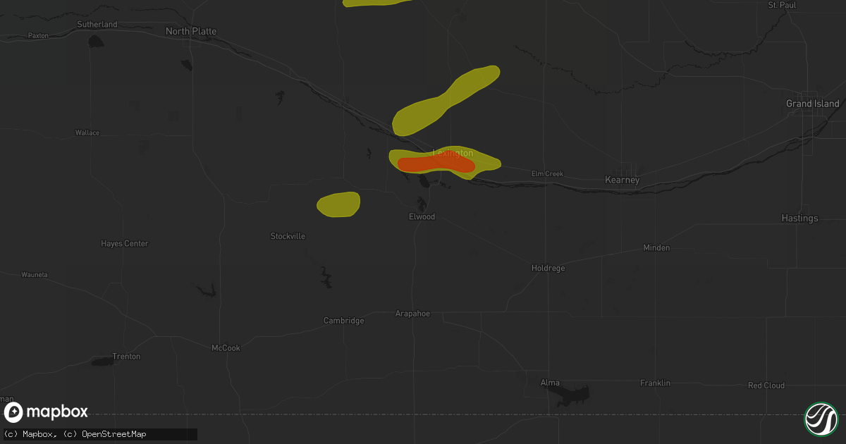 Hail map in Elwood, NE on June 12, 2026