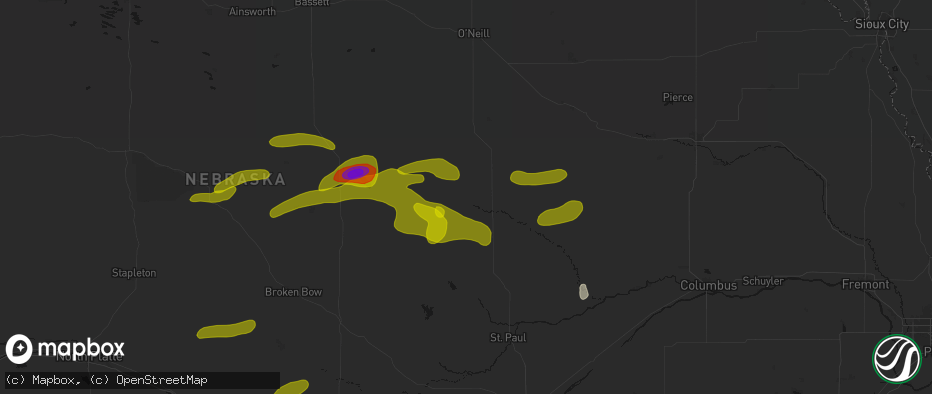 Hail map in Ericson, NE on June 12, 2026