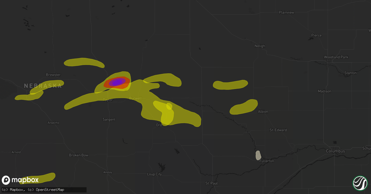 Hail map in Ericson, NE on June 12, 2026