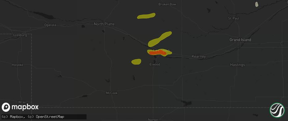 Hail map in Eustis, NE on June 12, 2026