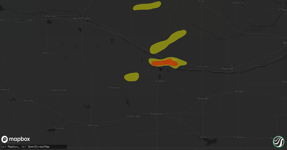 Hail map in Eustis, NE on June 12, 2026