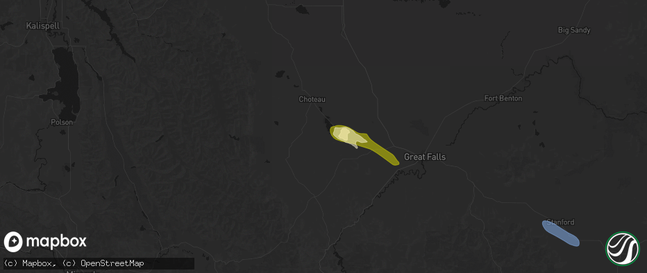 Hail map in Fairfield, MT on June 12, 2026