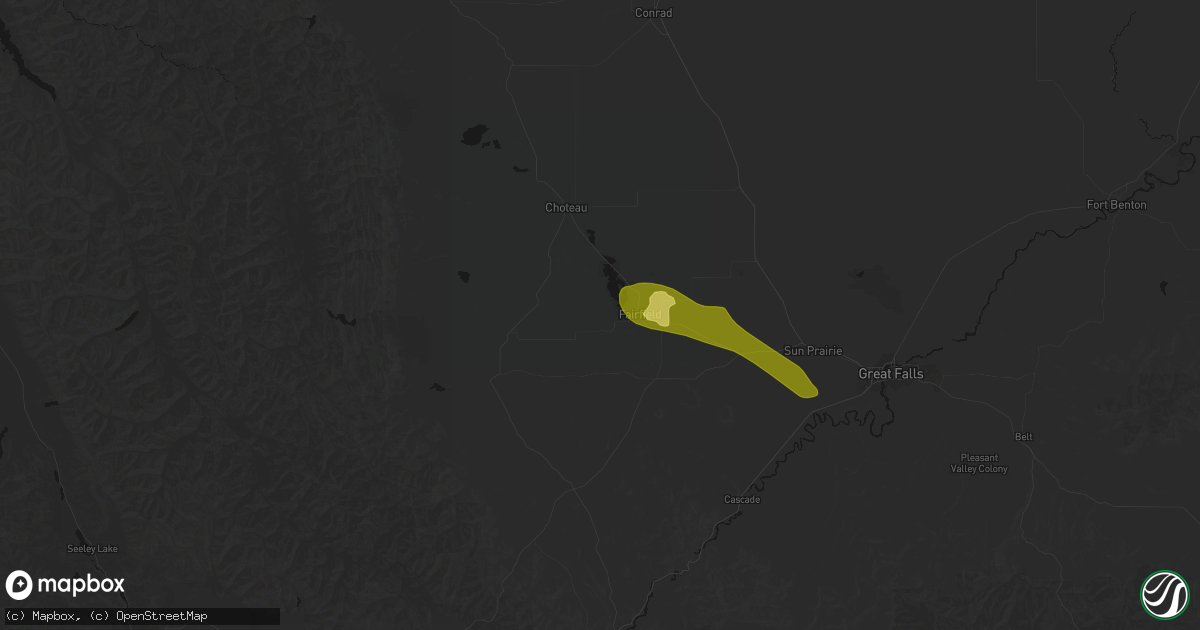 Hail map in Fairfield, MT on June 12, 2026